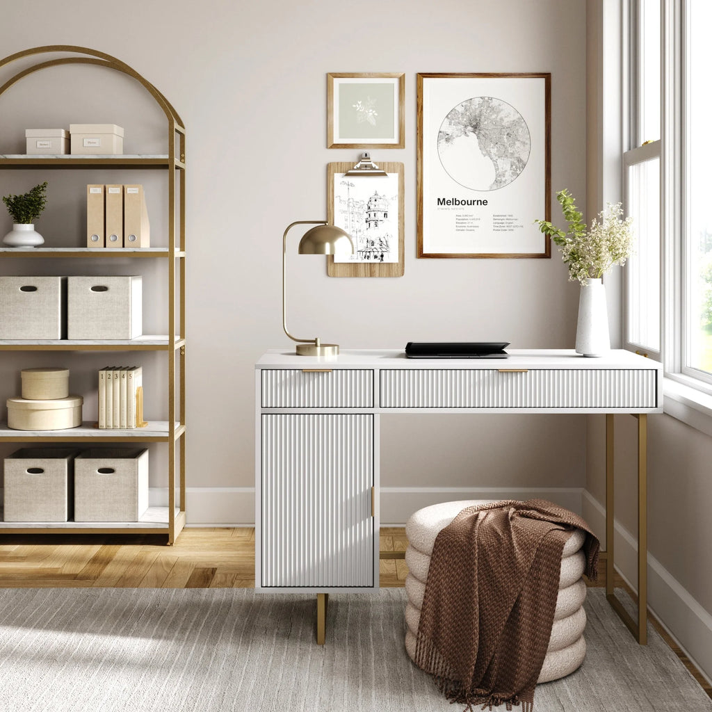 White Computer Desk with Drawers and Cabinet Storage N6069