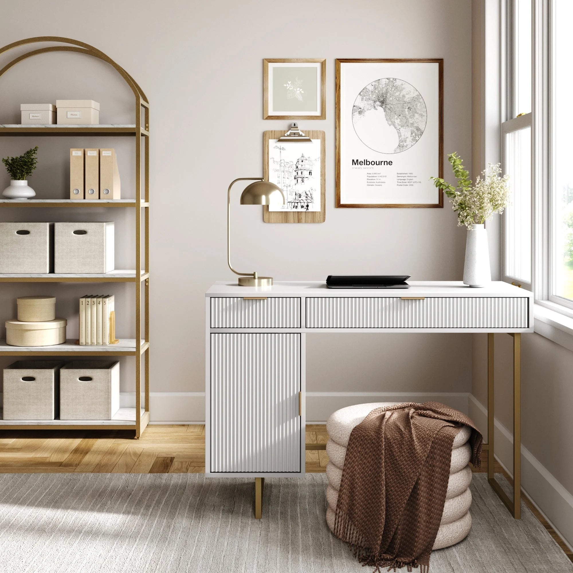 White Computer Desk with Drawers and Cabinet Storage N6069