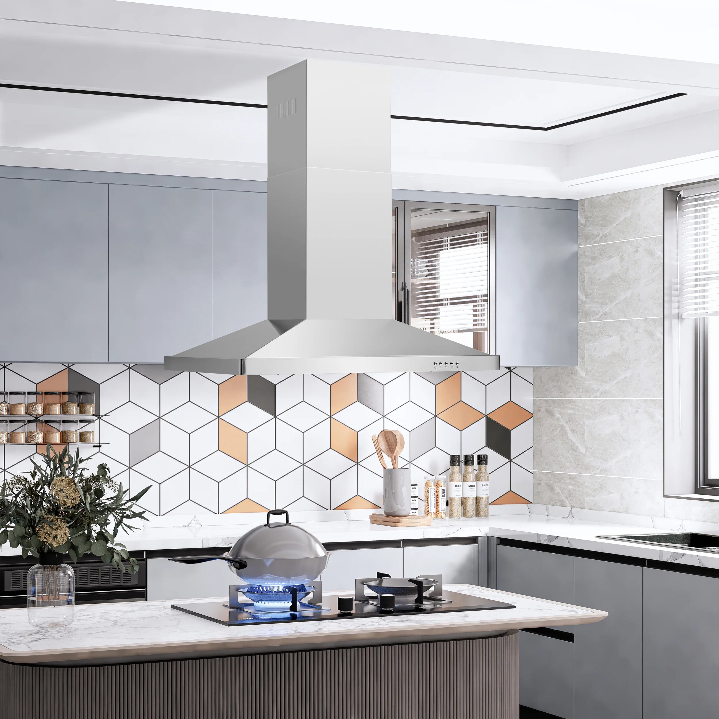 36" Stainless Steel Island Mount Kitchen Range Hood D2102