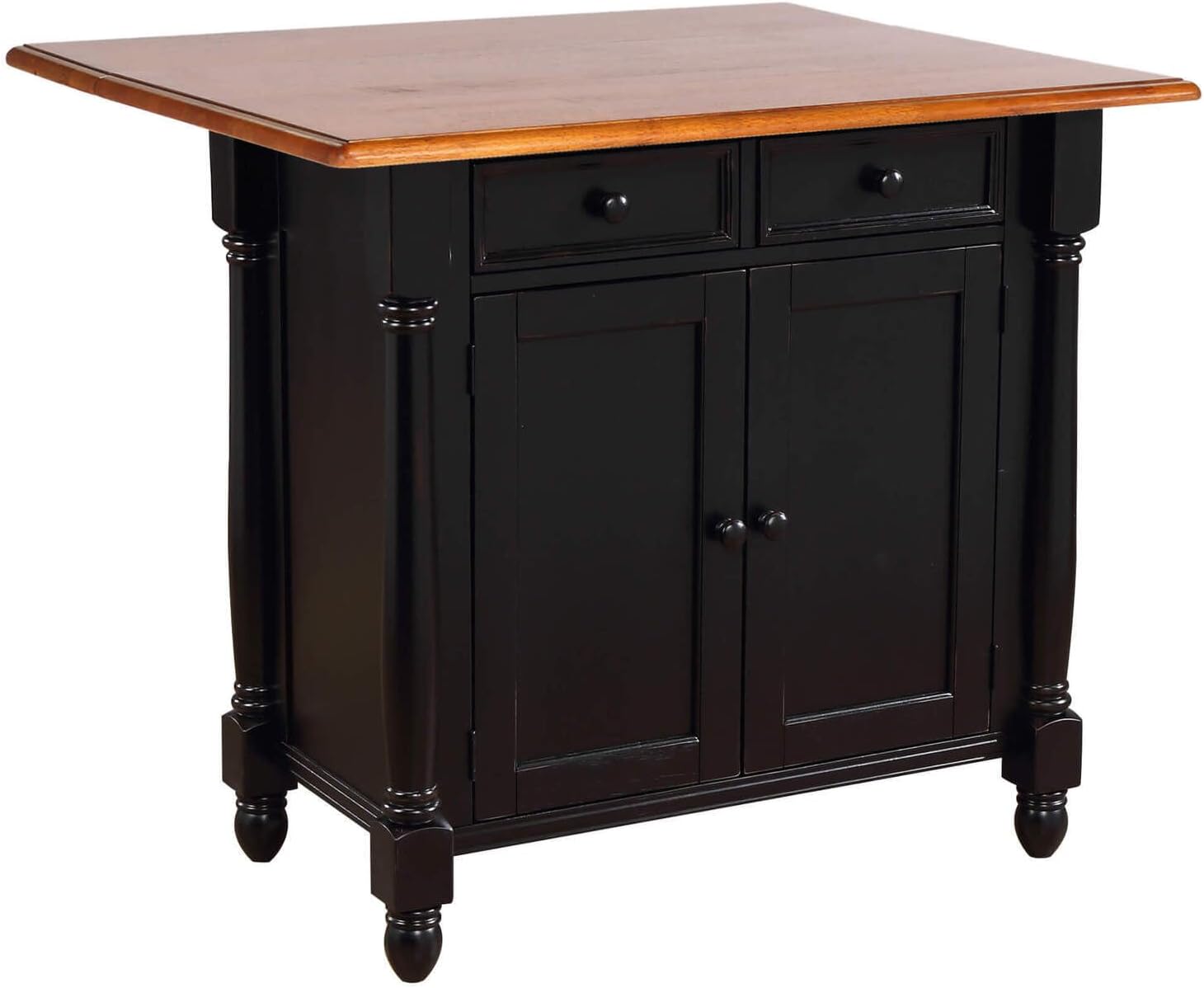 Antique Black Expandable Kitchen Island with Cherry Drop Leaf Top G1197