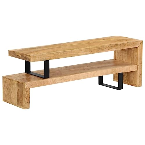 Solid Mango Wood TV Stand with Wrought Iron Legs, 45.3" L x 18" W x 15.7" H D322077
