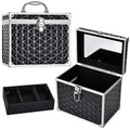 Black Portable Cosmetic Train Case with Divider Tray Mirror T997