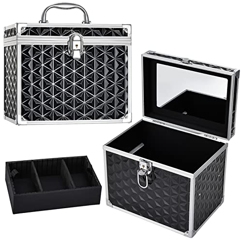 Black Portable Cosmetic Train Case with Divider Tray Mirror T997