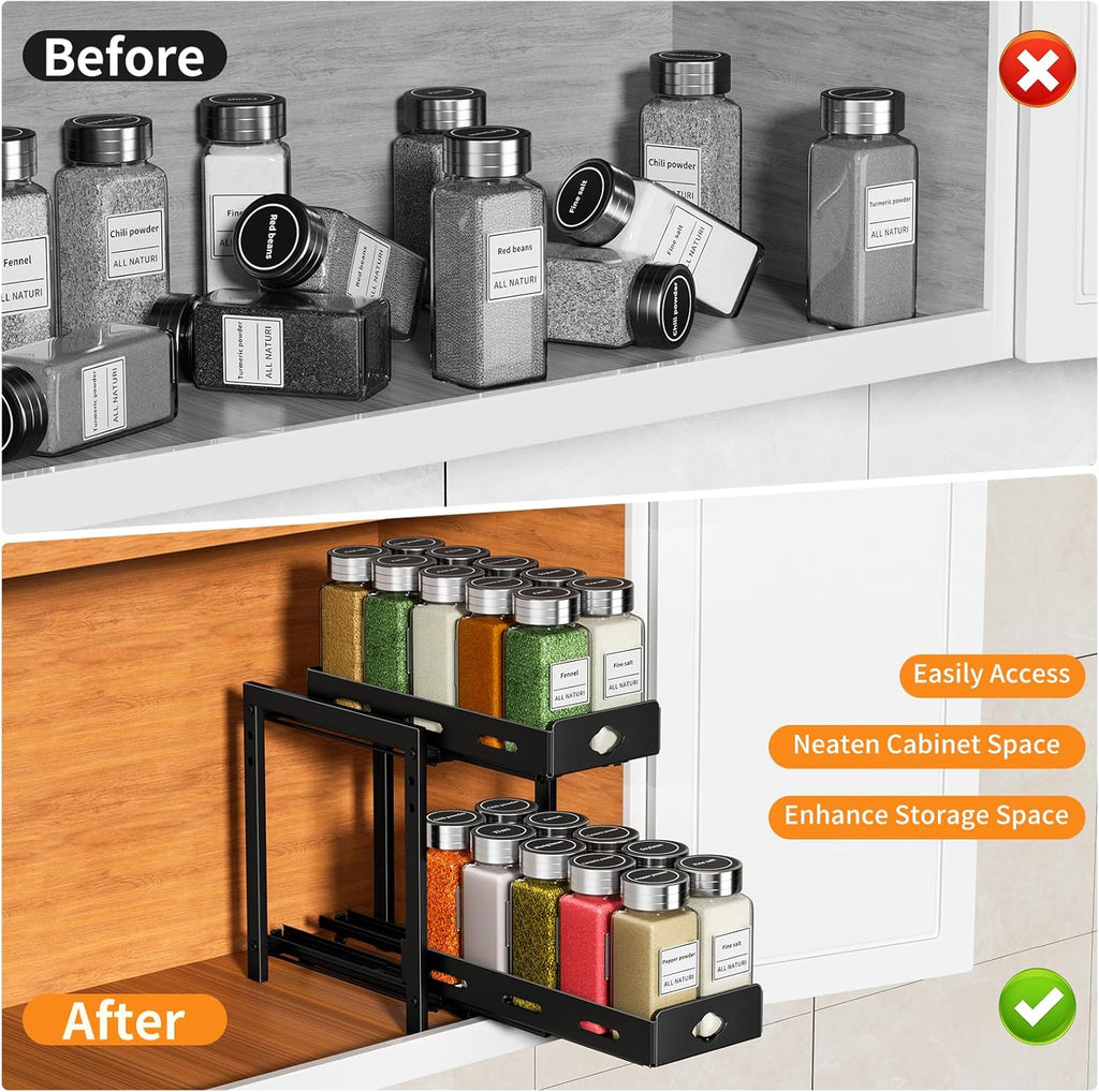 2-Tier Heavy Duty Slide Out Spice Rack, Black X5414
