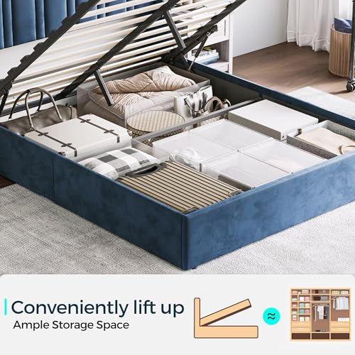 Dark Grey Queen Size Upholstered Storage Bed Frame with LED Lights S741263