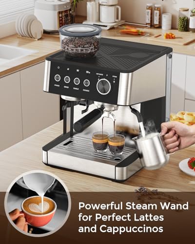 20 Bar Espresso Coffee Machine with Grinder and Milk Frother Steam Wand M676