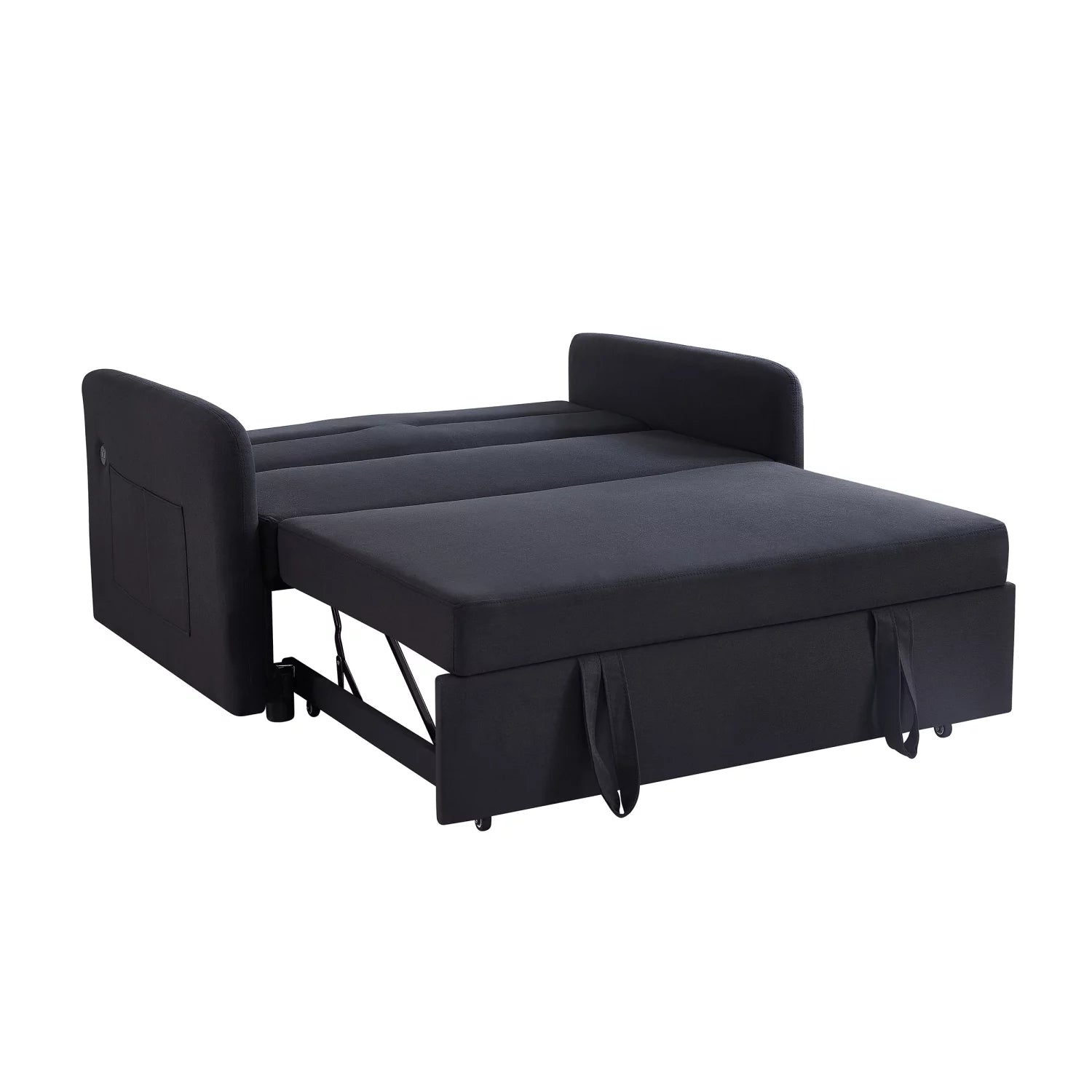 Black Velvet Convertible Loveseat Sleeper Sofa Bed with USB T3429