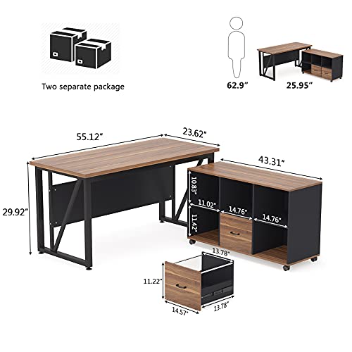 63 inches L-Shaped Computer Desk with File Cabinet and Drawers D630