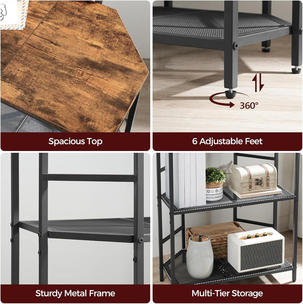 Rustic Brown 3-Tier Metal Frame Printer Stand with Storage Shelf P4234