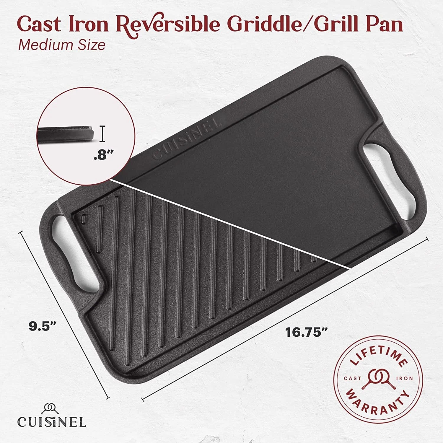 Reversible Pre-Seasoned Cast Iron Griddle with Scraper M703228