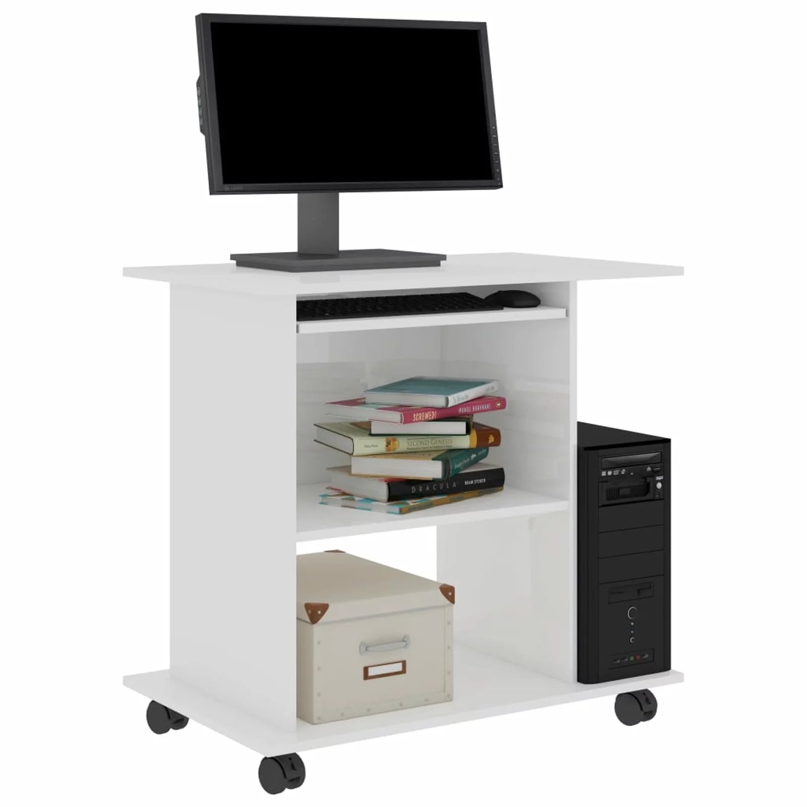White Engineered Wood Computer Desk with Keyboard Tray 31.5 x 19.7 x 29.5 Inches S436