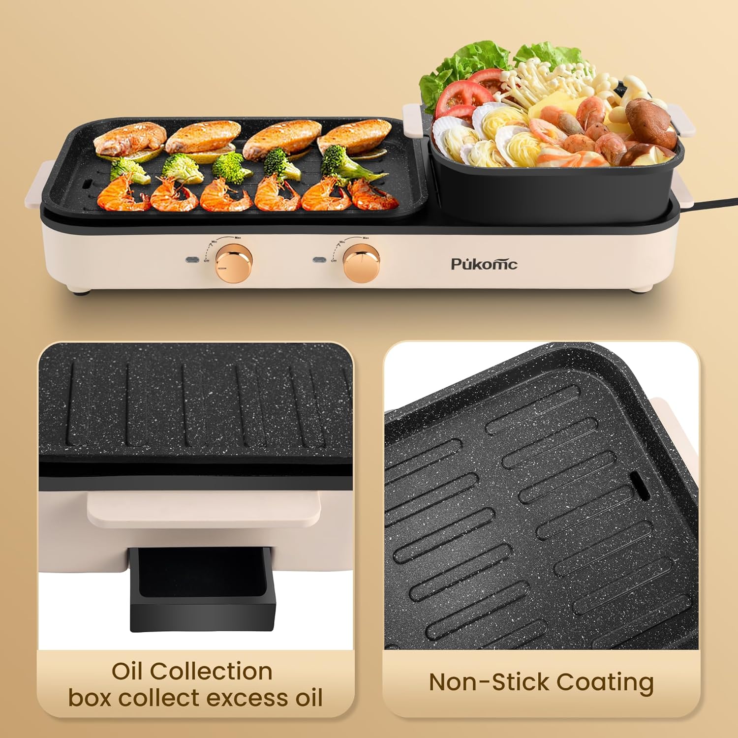 2 in 1 Electric Hot Pot with Grill, Non-Stick Removable Plate Q75239