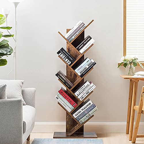 9 Tier Tree Bookshelf, Rustic Brown Wood Bookcase L43120
