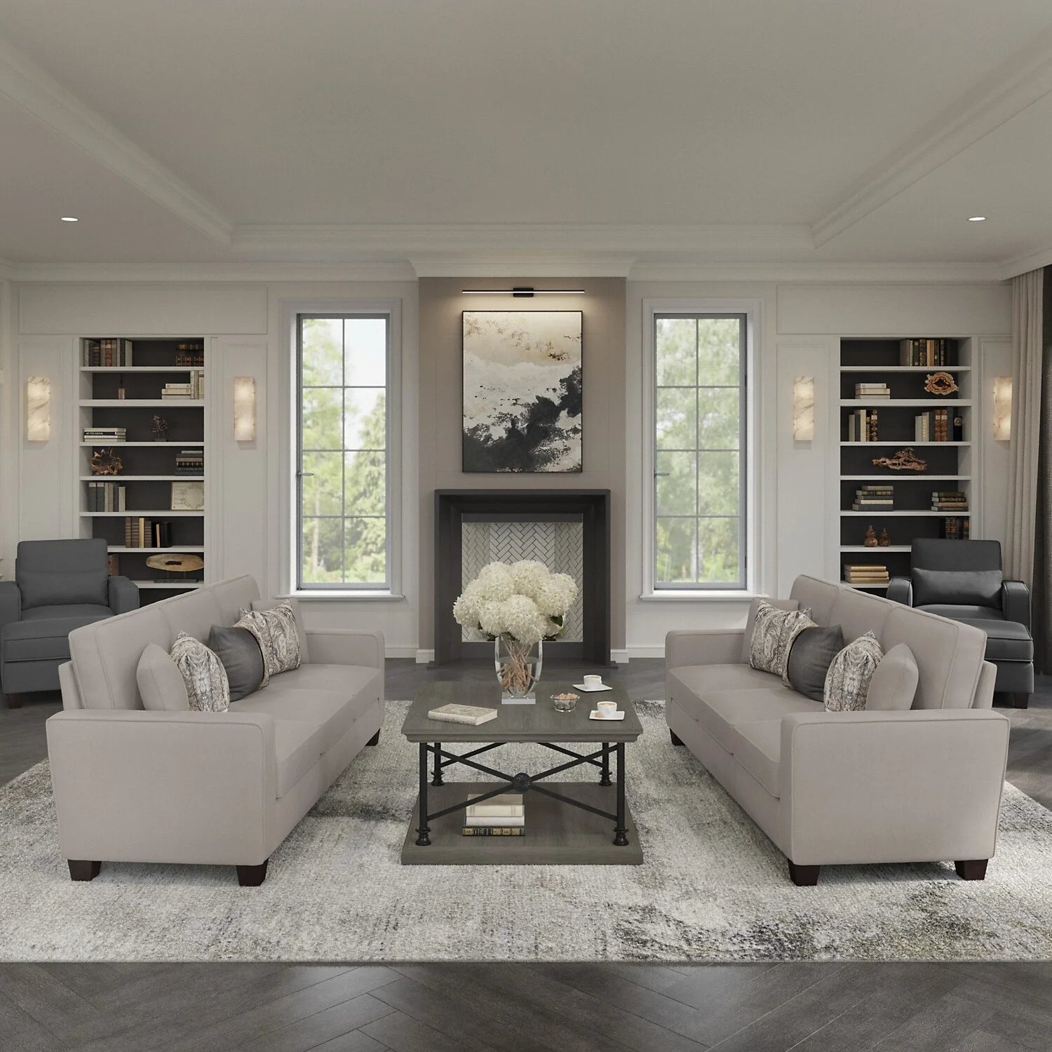 Beige Herringbone Fabric Sofa Z22973