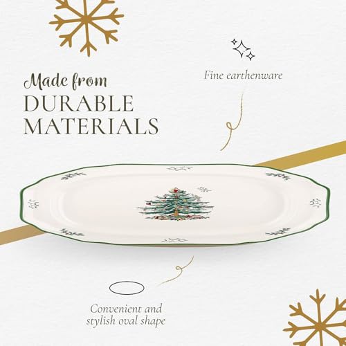 Christmas Tree Sculpted Octagonal Platter, 14-Inch Holiday Serving Platter Y76720