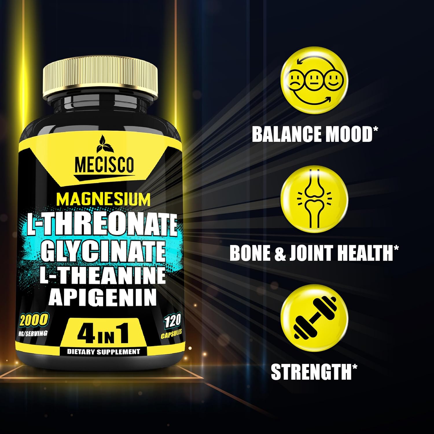 2000mg Magnesium Supplement with L-Theanine & Apigenin - 120 Capsules H418