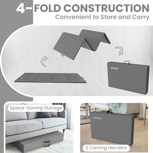 10ft x 4ft Four Fold Folding Exercise Mat with Carrying Handles, 2-inch Thick T332329