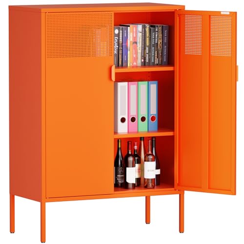 Orange 47" Metal Storage Sideboard with Adjustable Shelves K850402