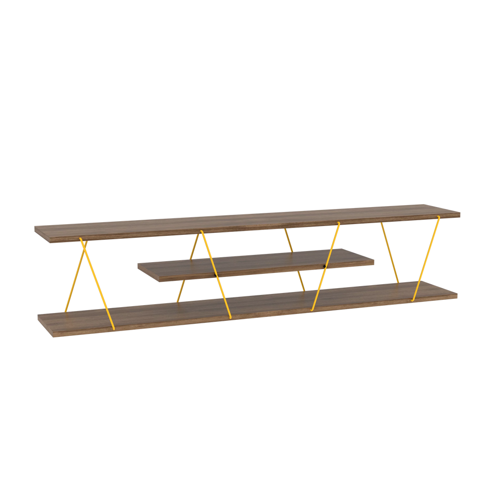 Walnut Yellow 56 inch Low Tv Stand with 4 Shelves H59708