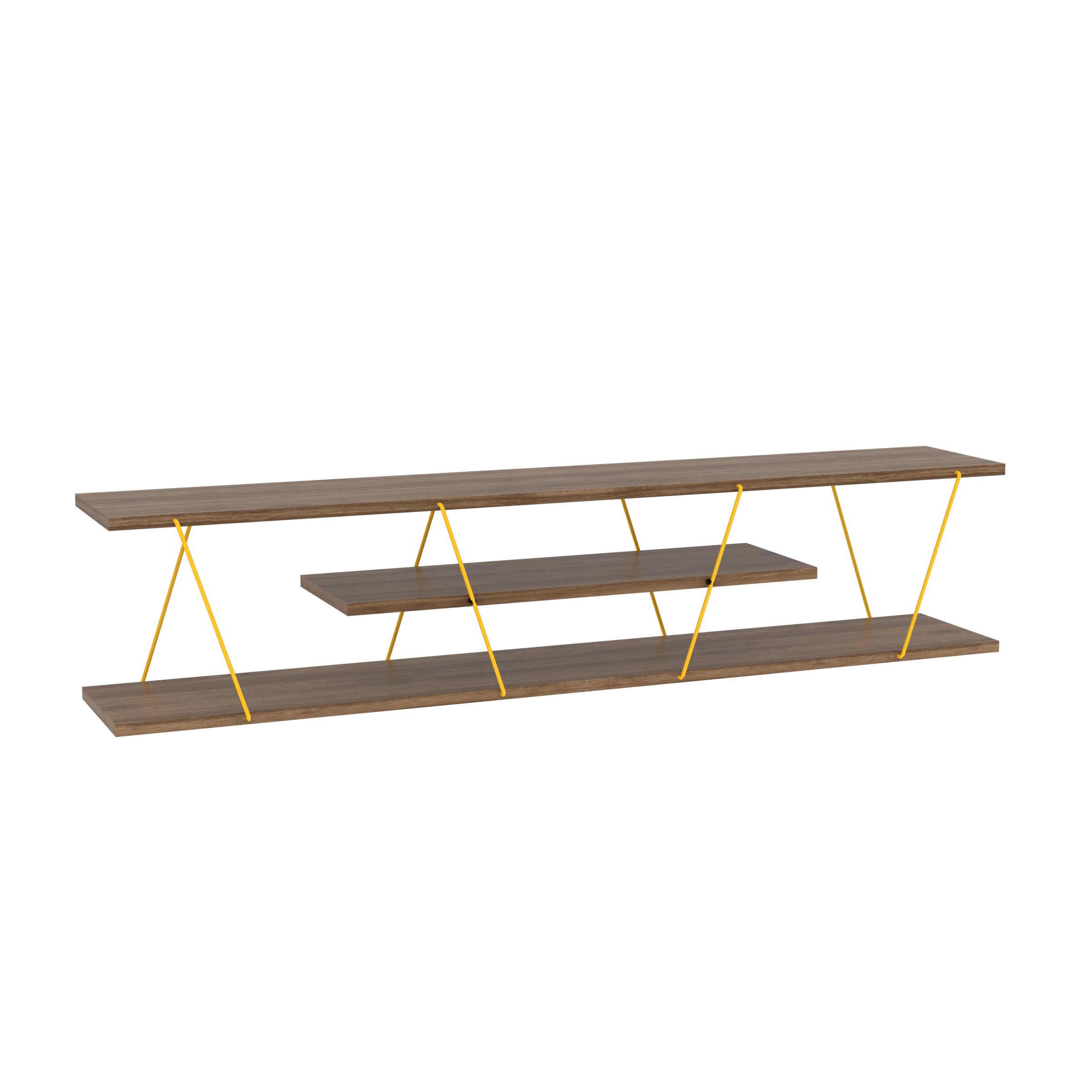 Walnut Yellow 56 inch Low Tv Stand with 4 Shelves H59708